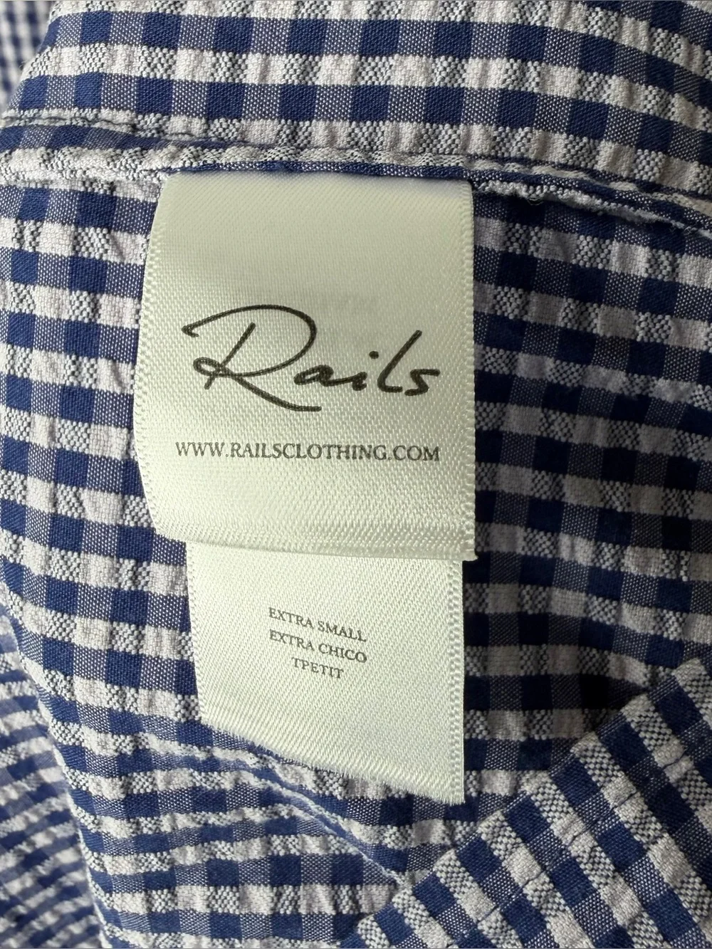 Rails Maeve Midi Dress Size XS Navy Lilac Gingham Bow Cut Out Organic Cotton